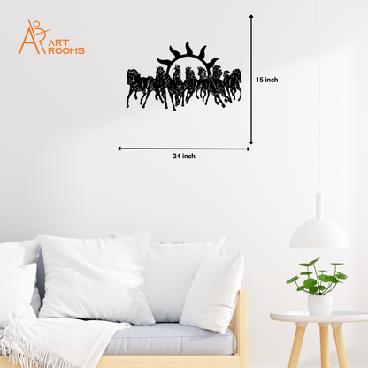 Artrooms Cavalli Horses Metal Wall Art With Light- Wall Decoration | Wall Hanging (24x15 inch) | Black Matte Finish