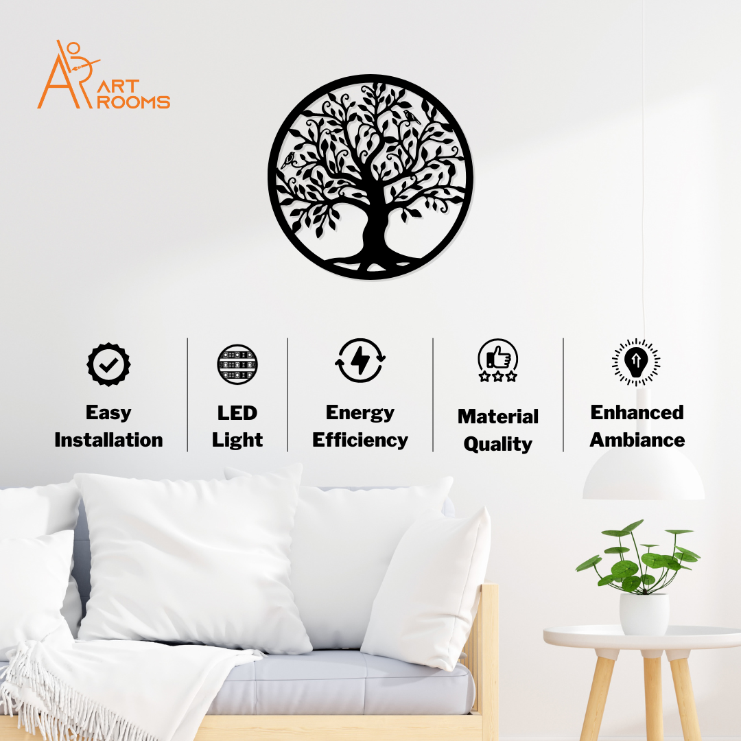 Tree Metal Wall Art With Light – Easy Install Spiritual Wall Décor