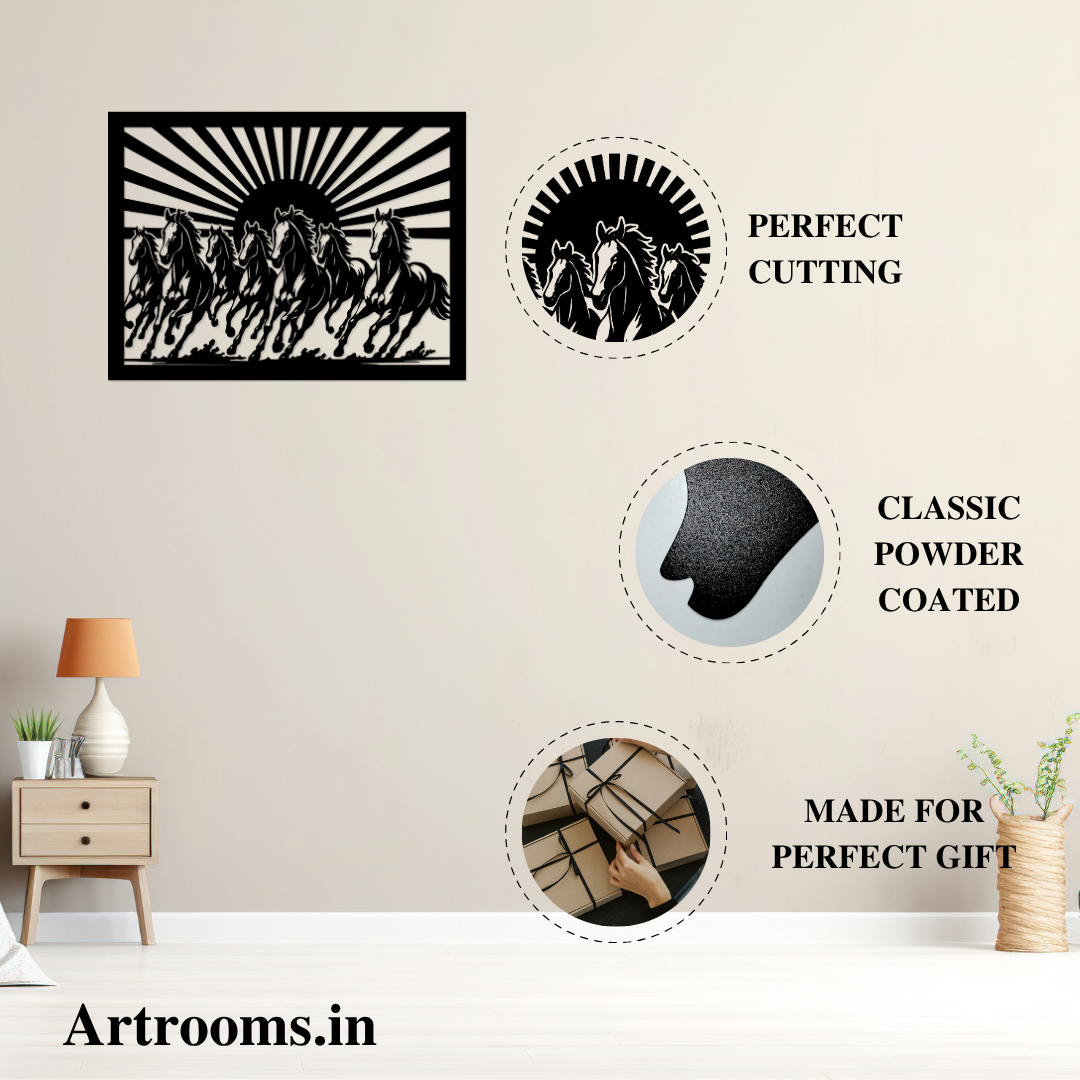 Close-up of powder-coated finish on 7 Horses Metal Wall Art