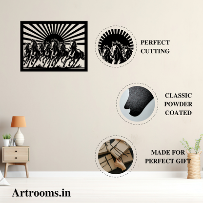 Close-up of powder-coated finish on 7 Horses Metal Wall Art