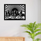 7 Horses Metal Wall Art hanging on living room wall