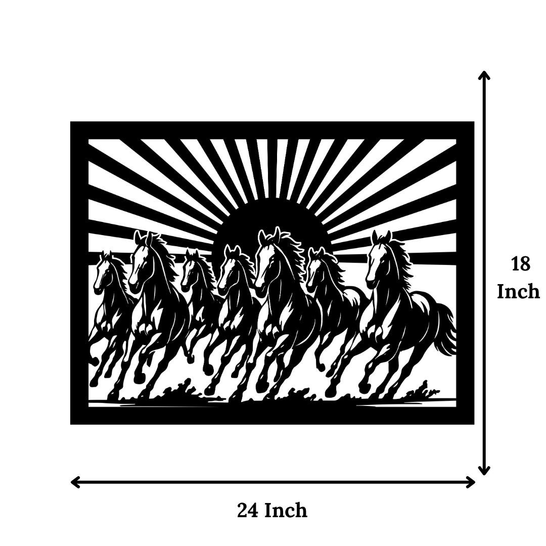 Dimensions of 7 Horses Metal Wall Art 24x18 inches