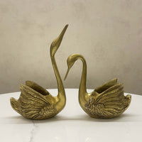 Pair of Brass Swans | Handcrafted Love Birds Figurines for Decor