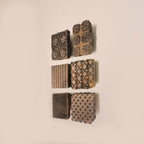Set of 6 wooden block printing stamps hand-carved antique